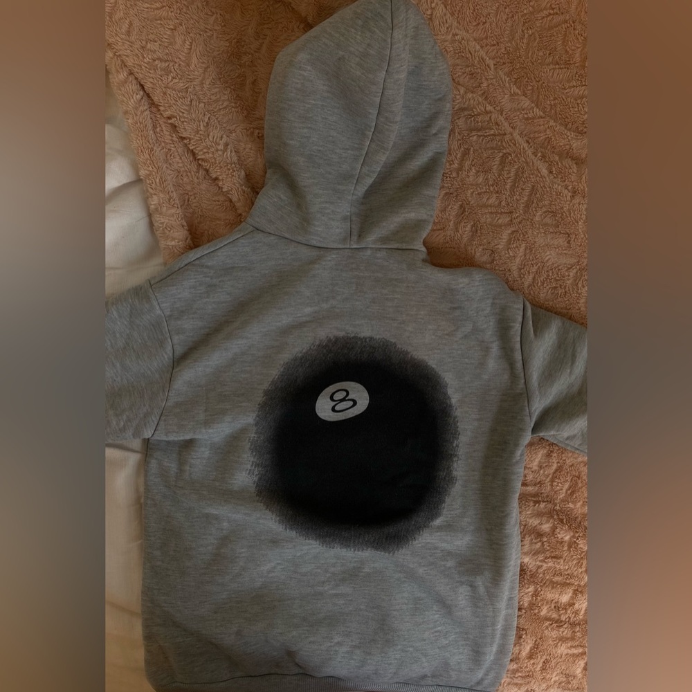 Gray Hoodie with Black Eight Ball Design